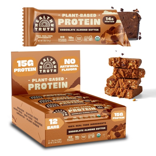 [BRSRYYY3DIPBAFD6] Healthy Truth Chocolate Almond Butter Protein Bar, 14g Plant Based Protein, 10g Prebiotic Fiber, Sprouted Almonds, Vegan, Gluten Free, No Artificial Flavors (12, Standard, Chocolate Almond Butter)