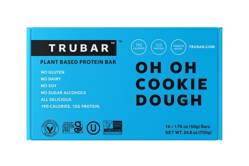 [BRSRAZL4PMBBO3A2] TRUBAR Vegan Protein Bar, Oh Oh Cookie Dough, Gluten Free, Plant Based Protein, Dairy Free, Non GMO, Soy Free, No Sugar Alcohols, 12G Protein, 13G Fiber, 23G Carb, Healthy on the Go Snack Bars, 14 CT