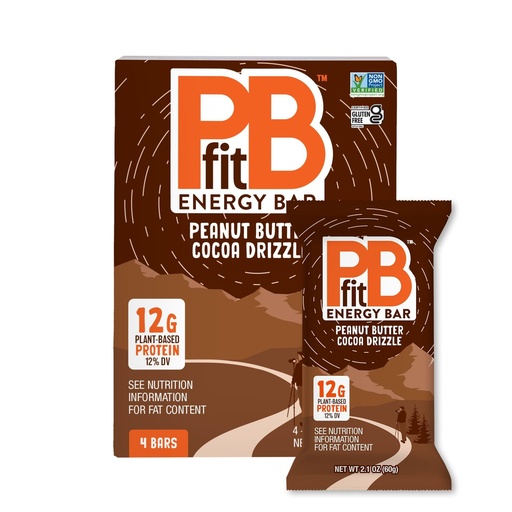 [BRSREBQ5A4NWMH3H] PBfit Peanut Butter Cocoa Drizzle Energy Bars, 12g Protein, 5g Fiber, Gluten Free, Vegan, Plant-Based, Non-GMO, 2.1 Oz (Pack of 4)