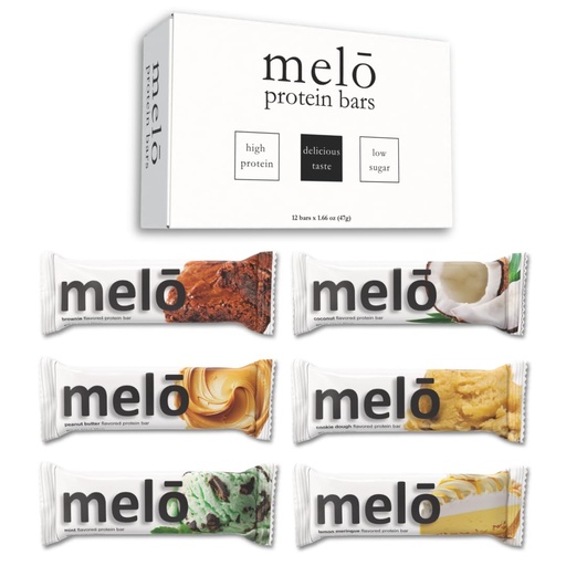 [BRSRGYI5BMGR6DLU] melō protein bars (6 count, Sampler Pack)- high protein, low sugar, fluffy marshmallow-like center, gluten free snack with no artificial sweeteners