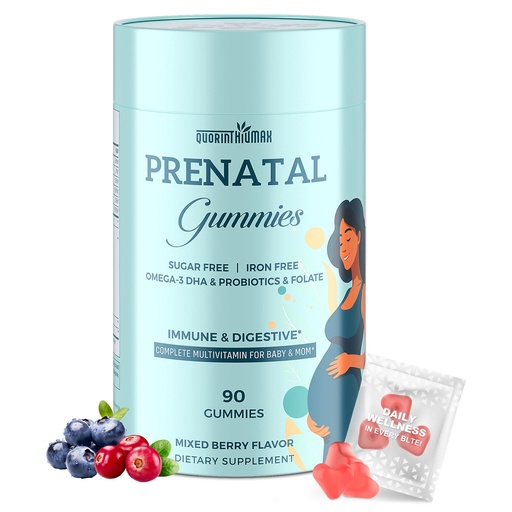 [BRSREGQBBUNWM3AZ] Quorinthiumax Prenatal Gummies Sugar Free 90 Count - Organics Prenatal Vitamins for Women with Folate, DHA & Probiotics - Iron Free Prenatal Vitamin Gummies for Immune & Digestive - 1 Bottle