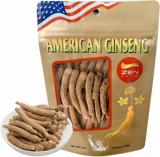 [BRSWGGQDBMHAM3Q3] Zen Ginseng - 4 oz Bag of American Wisconsin Ginseng Root - Non-GMO, Gluten Free. Add This Ginseng in Soup, Tea, Coffee, juices, Smoothies and Baking (Small Long Root 4 oz Bag)