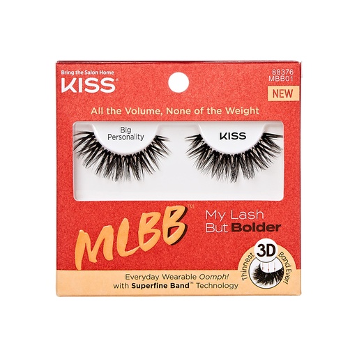 [BRSRMCT2DF4BGALX] Kiss MLBB False Eyelashes, My Lash But Bolder, Big Personality, 1 Pair, 14mm, Lightweight, Stylish, Bold 3D Volume Strip Lashes, Superfine Band Technology, Reusable Eyelashes, Dramatic Look