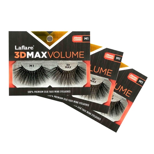 [BRSW2AL2DEIRM337] Laflare Silk Faux Mink 3D MAX VOLUME Eyelashes, Big Dramatic Volume, 25mm Super Long, Multi-Layered Lashes - 3 PACKS BUNDLE SPECIAL (3 Pack, M01)