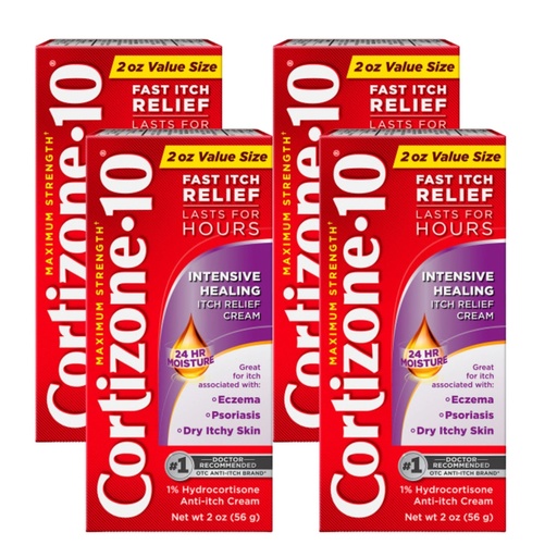 [BRSRGHA5AACAADLX] Cortizone-10 Maximum Strength Intensive Healing Itch Relief Cream, 1% Hydrocortisone, Fast-Acting, Anti-Itch Cream for Bug Bites, Rash, Eczema, Psoriasis, Poison Ivy, Oak, Sumac & More, 2 oz, 4 Pack