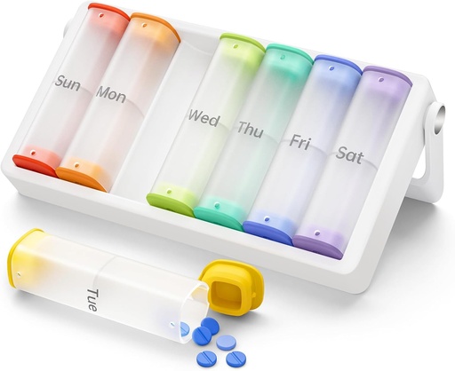 [BRSROELYDINRUEI4] Weekly Pill Organizer 2 Times a Day, KOVIUU Large Travel Pill Box 7 Day, Am Pm Twice Daily Pill Case with Rotatable Handle, Pill Holder Container for Vitamin, Medicine, Supplement, Translucent-White