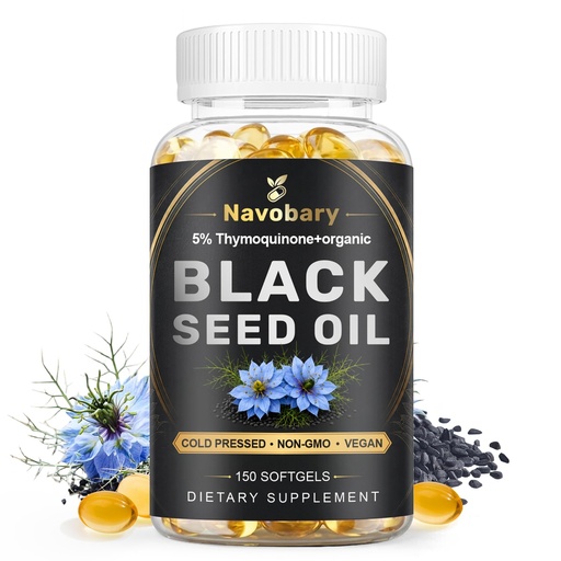 [BRSRYYIQCBYB4DTL] Black Seed Oil Softgels, 5% Thymoquinone, Cold Pressed Nigella Sativa from Turkish Black Cumin Seed, 500mg with Vitamin E, Non-GMO & Vegan, Gluten Free, 150 Softgels