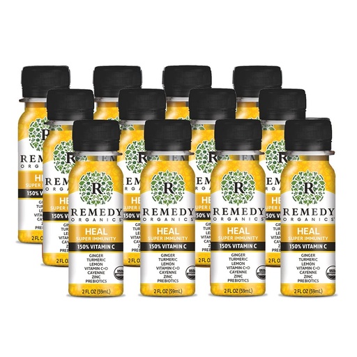 [BRSRMHQNOEPR4332] Remedy Organics Immunity Plus Shot, Heal 12-Pack | Boost Energy, Brain Function, Detoxification, and Metabolism | Certified-Organic Ingredients