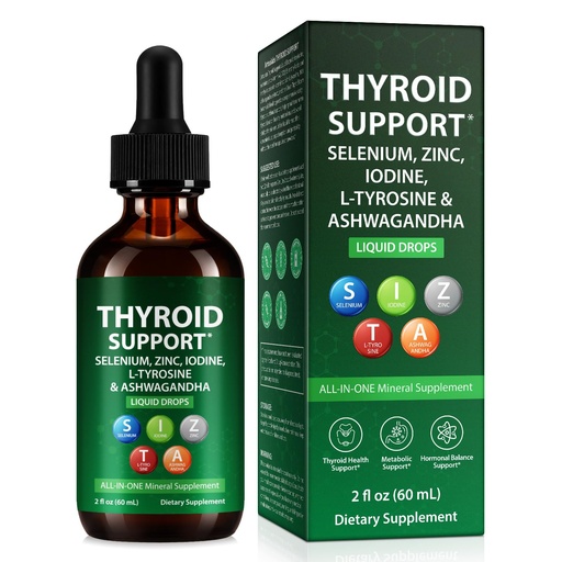 [BRSRGCYPAV6QKYAV] Thyroid Support Liquid Drops, High Absorption with Iodine, Selenium, Zinc, Ashwagandha & L-Tyrosine, Natural Ingredients, Vegan Non-GMO for Men & Women, 2 Fl Oz