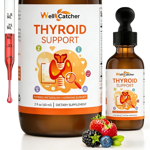 [BRSRGALRCAIWOFIV] Thyroid Support Drops for Women & Men, Liquid Thyroid Supplement with Iodine, Selenium, Zinc, L-Tyrosine, Ashwagandha, Vitamin D3, B12, B6 & Folate, Mixed Berry Flavor 30 Days