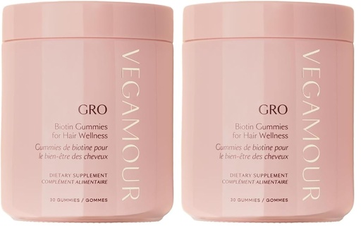 [BRSRGGQZBABG23TK] VEGAMOUR GRO Biotin Gummies, Strawberry Flavor with 5000 mcg Biotin, Supports Healthy Hair Vegan Gummies with Vitamins A, B, C, E, B-12 & More, 30 Ct (Pack of 2)