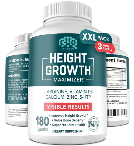 [BRSREFALOB5WEF3L] BIOTEQUELAB Height Growth Maximizer, Calcium, Vitamin D3 and Zinc Blend Pills, Bone Growth Supplement for Kids and Teens, Bone Strength, Density Support, GMO-Free, Gluten-Free, Made in USA, 180 Caps