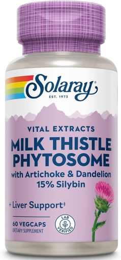 [BRSWIYA6CUDGM2Y7] SOLARAY Milk Thistle Phytosome med Artichoke, Dandelion och Ginger - Milk Thistle Extract Supply 15% Silybin - Lever Supplement - 60-dagars garanti, Lab Verified - 60 portioner, 60 VegCaps