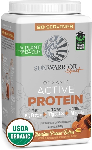 [BRSROCQDB55QG3QY] Sunwarrior Organic Plant Based Protein Powder | Vegan Organic Protein Powder with BCAAs Plus Recovery Minerals & Botanicals | Non-GMO Soy Dairy & Gluten Free (Chocolate Peanut Butter, 20 Servings)