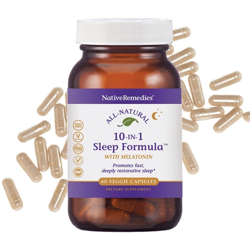 [BRSRAGQ5O4CWCADP] Native Remedies 10-in-1 Natural Sleep Aid for Adults & Kids 4+ – Herbal Sleep Supplement with Melatonin 5mg, Magnesium, Valerian Root, Chamomile & L-Tryptophan – Non-Habit Forming, Vegan, 60 Capsules