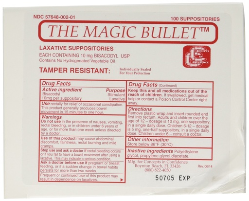 [BRSWIZ36DF5AEFD2] Magic Bullet Suppository Part No. CCMB100 Concepts in Confidence MMED-CICCCMB100 Box