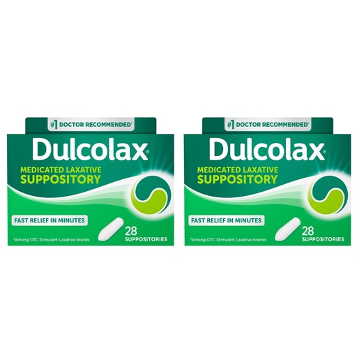 [BRSREAAOCF5BUC3P] Dulcolax Stimulant Laxative Medicated Suppositories, Predictable & Effective Constipation Relief, Bisacodyl 10 mg, 28 Count, 2 pk