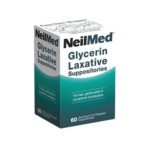 [BRSRGYL4AQCQE335] NeilMed Glycerin Laxative Suppositories, Gentle Relief from Constipation, Fast Acting, indivdually Wrapped, 60 ct