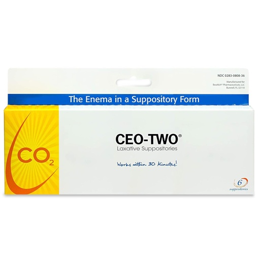 [BRSRGZT5PIHGGHLG] CEO-TWO Laxative Suppositories (Box of 6) – Provides Fast, Gentle Relief in 30 Minutes – No Cramping Laxative Suppository – Travel Friendly & Individually Wrapped – Easy-to-Use & Water-Soluble Use
