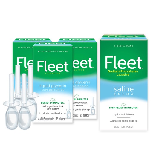 [BRSWYZAPO55B6C3B] Fleet Saline Enema, 4 Count and Fleet Laxative Liquid Glycerin Suppositories for Adult Constipation Relief | 4 CT | 3 Pack