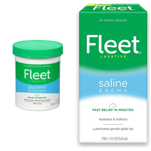 [BRSRAY33OBYWA3LG] Fleet Laxative Glycerin Suppositories for Constipation, 50 Count and Saline Enema for Constipation Relief, 2 Bottles, 9 Fl Oz Total