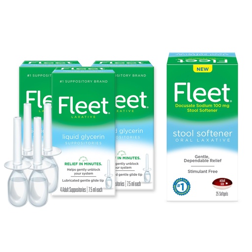 [BRSRAGT4BZ4BS3DF] Fleet Liquid Glycerin Suppositories for Adult Constipation, 4 Suppositories, 7.5 ml (Pack of 3) Laxative, Stool Softener, Stimulant Free Oral Laxative, 25 Count Softgels