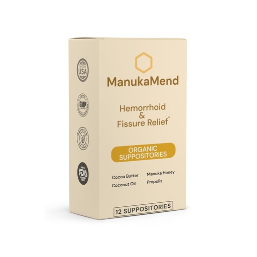 [BRSREAQLO4FQYHL7] ManukaMend™ Comfort Support Suppositories with Manuka Honey & Coconut Oil – Gentle Moisturizing Relief, 12 Count