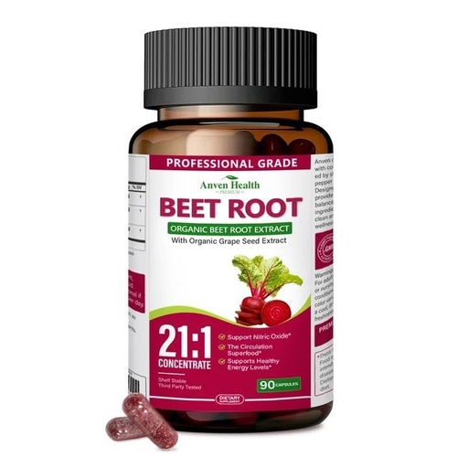 [BRSRGAYQOYCBUCL6] Organic Beet Root Capsules 21:1 Extract - High Potency Nitric Oxide Supplement with Black Pepper for Enhanced Absorption, Supports Blood Pressure, Circulation & Heart Health, Non-GMO