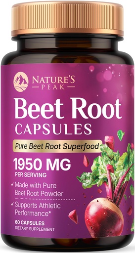 [BRSRGYD7DJ4GKADO] Beet Root Capsules - Organic Beetroot Powder 1950mg Per Serving - Vegan Caps - Premium Beet Root Supplement - Supports Nitric Oxide, Heart Health, & Natural Energy - Bottled in the USA - 60 Capsules