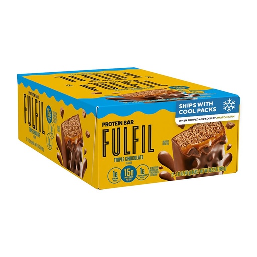 [BRSROEDYCFYQM33F] FULFIL Protein Snack Bars Flavored, Triple Chocolate, Gluten Free with 15g Protein, Pantry Staples, 12 Count