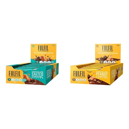 [BRSROCAFOR7B62TD] FULFIL Vitamin & Protein Bars, Chocolate Salted Caramel & Chocolate Peanut Caramel, 15g Protein, 8 Vitamins, 12 Count