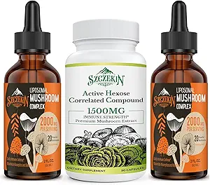 [BRSROAL7AV4AAEY6] Active Hexose Correlated Compound 1500 mg Supplement 90 Capsules Bundle with 2000mg Liposomal Mushroom Complex Drops 60 Servings