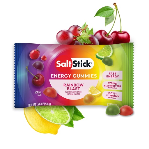 [BRSRE2QZA4NAIET2] SaltStick Energy Gummies with Electrolytes, Rainbow Blast, Easy to Chew Electrolyte Gummy, Energy Chews that Taste Great, Caffeine Free - 10 Packs, 80 Gummies