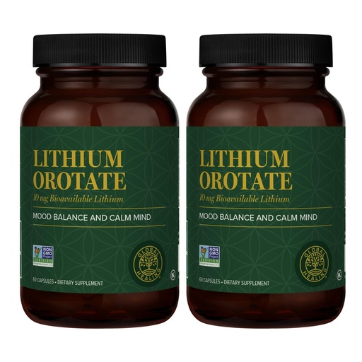 [BRSRGBAFAAGQMF3U] Global Healing Center - Lithium Orotate 10mg - Non-GMO, Gluten Free, Vegan Friendly Brain Health Lithium Supplement for Supporting Mood, Function, and Clarity (60 Capsules) (2-Pack)