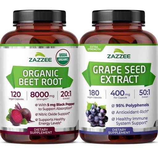[BRSREEA2OEGRSGT6] Zazzee Herbal B Pressure Support Bundle | 50:1 Grape Seed Extract Capsules Plus 20:1 Organic Beet Root Capsules | Non-GMO Vegan & ISO Lab Tested