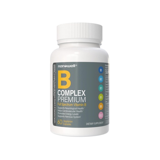 [BRSREYY3BYBW2C3V] NANOWELL B Complex Premium - Full Spectrum of B Vitamins for Energy, Heart & Immune Support - B-Complex Supplement with Adaptogens - 60 Capsules, 60-Day Supply