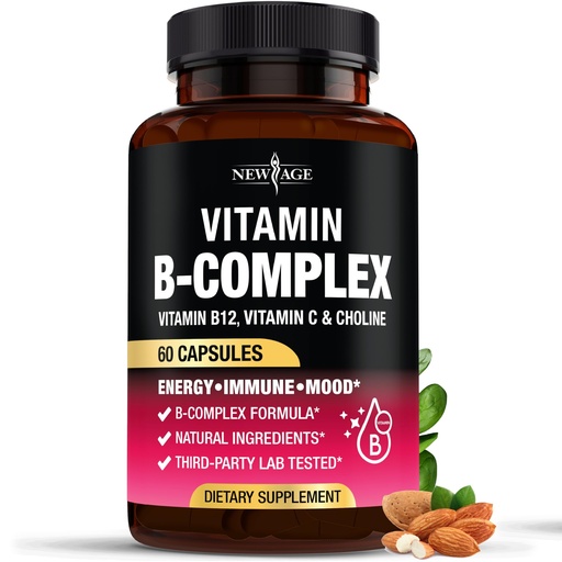[BRSREHYTC4CA4332] Vitamin B Complex for Men & Women - Made in USA - B-Complex: B1, B2, B3, B5, B6, B7, B8, B9, B12 with Vitamin C, Choline, Inositol - Energy, Brain & Heart Support Supplement - 60 Vegan Capsules