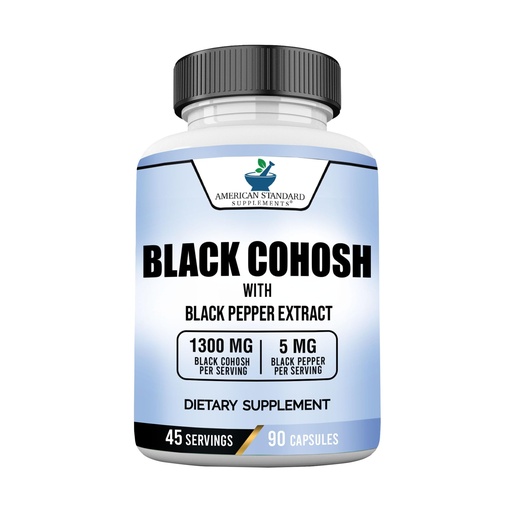 [BRSRMGD7OIPWOFDB] American Standard Supplements Black Cohosh 1300mg Per Serving with Black Pepper Fruit Extract - Vegan, Gluten Free, Non-GMO, 90 Capsules, 45 Servings