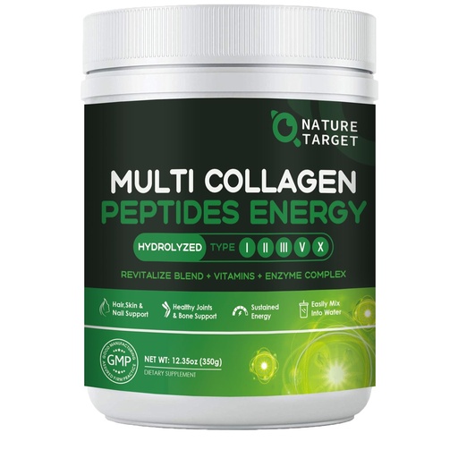 [BRSROCY2BMBWE3LB] NATURE TARGET Collagen Powder for Women, Multi Collagen Peptides with Multivitamin & Digestive Enzyme Energy Blend, Supports Skin Hair, Nail & Joint, Non-GMO, 35 Servings