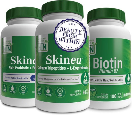 [BRSRAAIKAVYWCEL4] Health Thru Nutrition Beauty from Within Booster Pack Featuring Skineu Probiotics | Skineu Collagen | Vegan Biotin