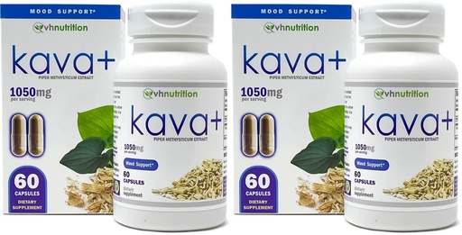 [BRSREAL3PMMWO3D3] VH Nutrition KAVA+ | Kava kava Capsules | 1050mg Piper Methysticum + Kavalactones | Mood Support* Supplement | 60 Capsules (Pack of 2)