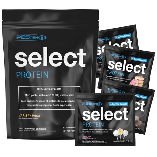 [BRSRGCT6DMHAOCY6] PEScience Select Protein Powder Packets, Try 8 Flavors, Sampler Variety Pack of 8 Half-Serving Samples, Protein Powder Sample Packs, Whey Casein Blend, Gluten Free, Low Carb