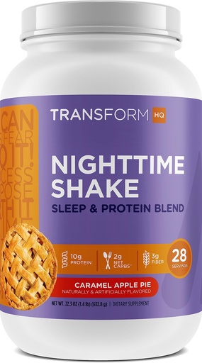 [BRSROZIDAUCQADT4] TransformHQ Nighttime Shake, Sleep + Protein Blend, 28 Servings, Caramel Apple Pie Flavor