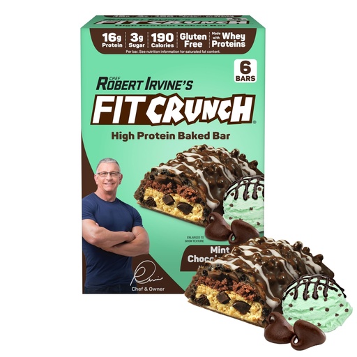 [BRSW2GA6DMGR4HY6] FITCRUNCH Snack Size Protein Bars, Designed by Robert Irvine, 6-Layer Baked Bar, 3g of Sugar, Gluten Free & Soft Cake Core (6 Bars, Mint Chocolate Chip)