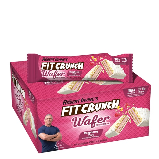 [BRSRAAATOEFRYE36] FITCRUNCH Wafer Protein Bars, Designed by Robert Irvine, 16g of Protein & 1g of Sugar (9 Bars, Raspberry Tart)