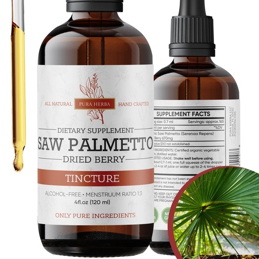 [BRSREGILO4CRQ3TD] Pura Herba Saw Palmetto Tincture | Premium Alcohol-Free Herbal Extract from Saw Palmetto Berries | Liquid Botanical Supplement | Traditional Herbal Formula | Made in USA - 4 oz (120 ml)