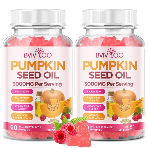 [BRSREBA2A4FBUHY7] Pumpkin Seed Oil Gummies with Saw Palmetto, Organic Pumpkin Seed Oil Supplement, High-Purity Extract for Hair Growth, Skin Health, & Immune Support, Raspberry Flavor, 120 Count