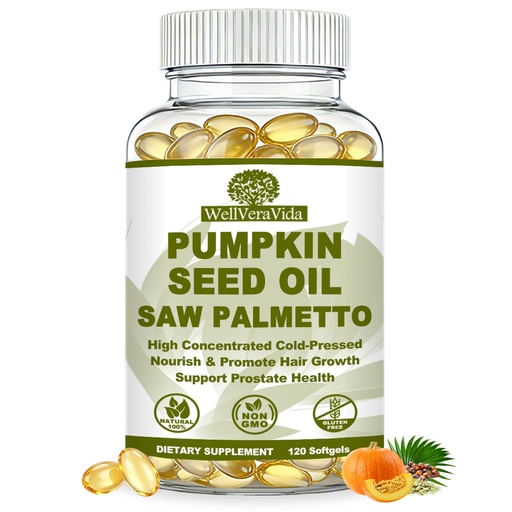 [BRSRGBITBYPAGF3L] Pumpkin Seed Oil with Saw Palmetto, Cold Pressed Pumpkin Seed Oil Softgels | Hair Growth, Bladder & Prostate Health for Women Men, Fast Absorption 10:1 Extract 300mg Pumpkin Seed Oil Supplement, Non-GMO