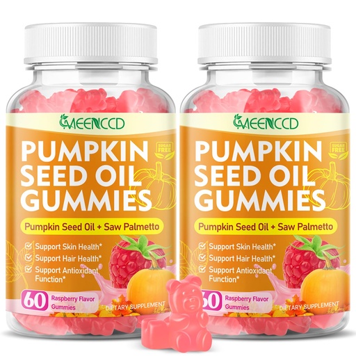 [BRSREHA6CEHGMYLK] MEENCCD 2 Pack Pumpkin Seed Oil Gummies with Saw Palmetto, Pumpkin Seed Oil for Hair and Skin Health, Pumpkin Seed Extract for Women Men, Sugar-Free, Raspberry Flavor, 120 Count
