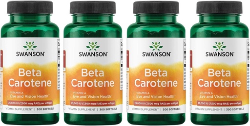 [BRSWGFAYOUGRGCD6] Swanson Beta-Caroteno Vitamina A 25000 UI Softgels - Skin, Eye, and Immune System Health - Antioxidant Support - 7500 mcg (300 Softgels) (4 Pack)